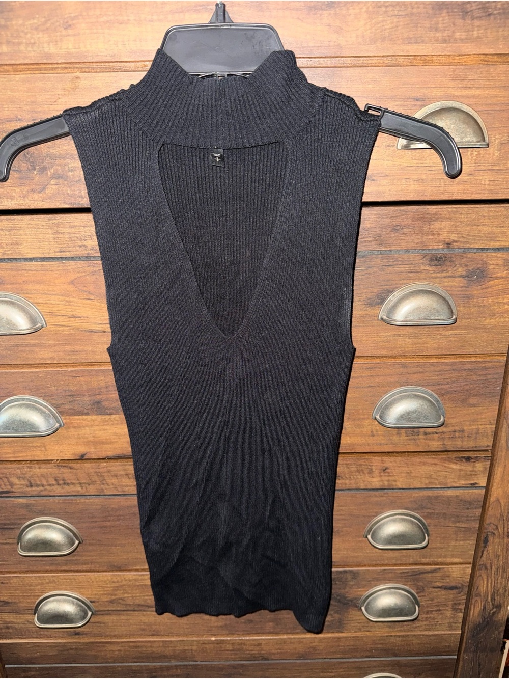 Express Black Sleeveless Mock Neck Cutout Knit Top